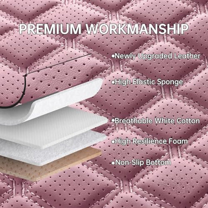 Car Seat Covers Full Set Pink, Luxury Faux Leather Car Seat Covers Waterproof Non-Slip Seat Protector Universal Fit for Most Cars SUVs Trucks Pick-ups, Cute Pink Car Accessories for Women