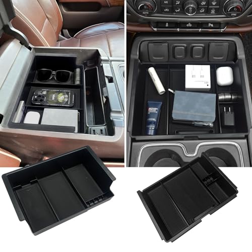 Xaido 2PCS Center Console Organizer Compatible with 2014 2015 2016 2017 2018 Chevy Silverado/GMC Sierra 1500/2500/3500 HD Accessories Console Armrest Box Storage Tray, Full Console w/Bucket Seats ONLY
