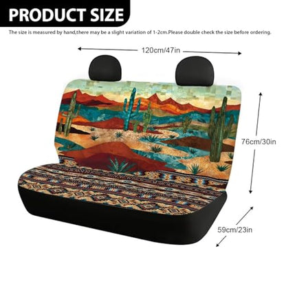 WELLFLYHOM Tribal Cactus Car Seat Cover Rear Bench Seat Covers for Truck SUV Aztec Universal Fit Car Accessories Auto Bench Seat Cover - color: Tribal Cactus