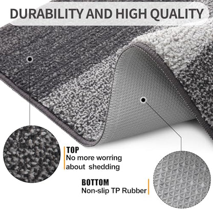 Indoor Outdoor Door Mat, 40x32 Non-Slip Absorbent Dirt Trapper, Low-Profile Washable Inside Entrance Front Floor Mat, Sturdy Soft Entry Doormats for Entryway, Grey