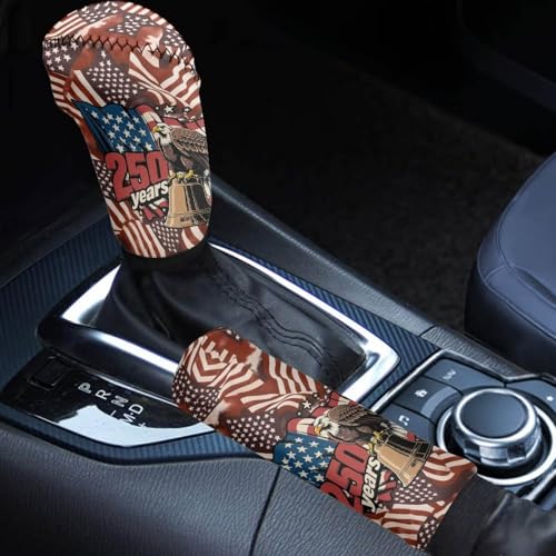KEIAHUAN 250 Years American Flag Car Gear Shift Knob Cover & Handbrake Cover 2pc Anti-Slip Automotive Interior Accessories Decoration for Sedans,SUVs,Trucks - color: 250 Years American Flag Eagle
