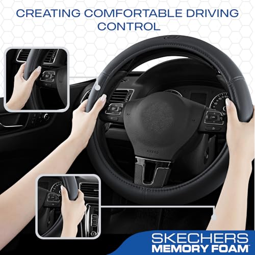 Skechers Memory Foam Steering Wheel Cover,Grade Protein Leather Steering Wheel Cover,Universal Anti-Slip Fit 14" 1/2-15" Car Wheel Cover for Men Women Fit Suvs,Vans,Sedans,Car,Trucks,Grey - color: Grey
