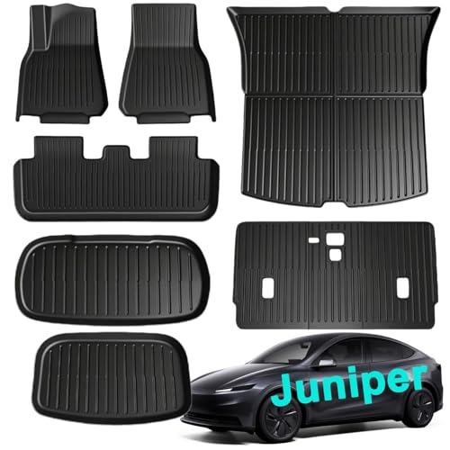 SUPER LINER 2025 2026 Tesla Model Y Juniper Floor Mats & Accessories & Extra-Thick TPE Cargo Liners CabinProtect™ for 5-Seater | All-Weather Pet & Child-Friendly System(Not for Standard) - size: 9-Piece Set | Small