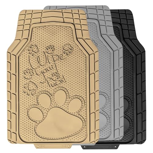 FH Group Car Floor Mats - Adorable Paw Print, Heavy-Duty Rubber Mats, Universal Fit Full Set, Climaproof, Trimmable, Fit Most Sedan, SUV, Truck - Beige - color: Beige