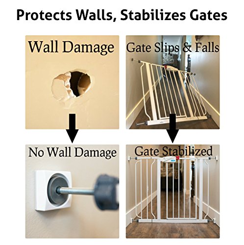 Wall Nanny Mini - Smallest Baby Gate Wall Protector (Made in USA) Protect Walls & Doorways from Pet Gates & Dog Gate Spindles - Child Pressure Mounted Baby Gate for Stairs Wall Cup (White) 4 Pack - color: White