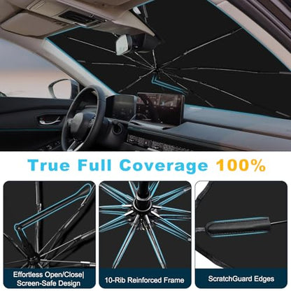 Windshield Sun Shade Umbrella for Honda Odyssey 2018-2026, Foldable Car Sunshade with 360° Bendable Handle and Rearview Mirror Cutout, UPF 50+ Titanium Silver Coating for UV Heat Insulation - size: For Honda Odyssey 2018+