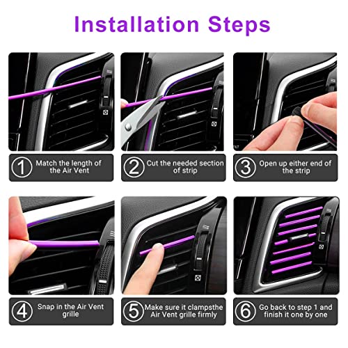 OBVIS 20 Pcs Purple Car Vent Outlet Trim Strip Chrome PVC Car Air Conditioner Vent Outlet Decoration Decorating Strip Interior Accessories DIY