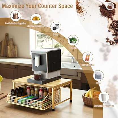 Funecy Coffee Pod Drawer Holder,Coffee Machine Storage Rack,Home Kitchen Counter Coffee Bar Organizer,Storage Basket Drawer (Gold) - color: Gold