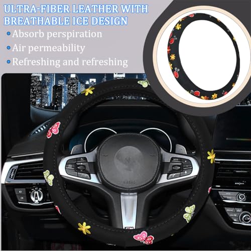 HZEL Car Steering Wheel Covers, Beautiful Embroidery Non-Slip Vehicle Steering Wheel Protector with Inner Ring, Automotive Interior Protective Accessories, Universal for SUV RV Truck - size: Embroidery