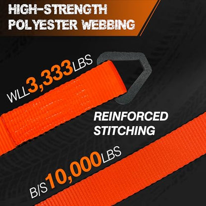 2'' x 96'' Car Trailer Tie Down Straps with Snap Hook for Trailers Heavy Duty, 10,000 lbs Break Strength, 4-Pack Steel Ratchet, 4 Adjustable Car Hauler Straps, 4 Axle Straps - color: Orange