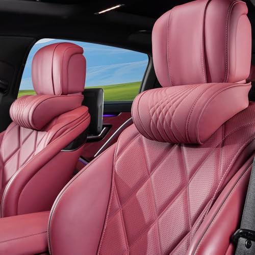 Car Headrest Memory Foam Neck Pillow for Driving with Leather Cover Soft Comfortable Seat Head Pillow Cushion for Most Cars SUV Sedan Home Office Red (2PC) - color: Tacora Red, size: Headrest 2 Pack