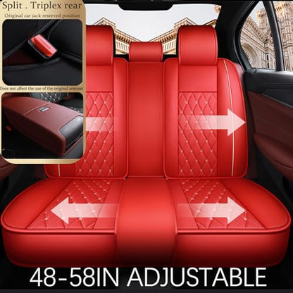 Crown Car Seat Covers Full Set, Premium Leather Waterproof Anti-Slip Automotive Interior Protector for Cars, SUVs, Pickup, Trucks & Sedans (Red) - color: Red