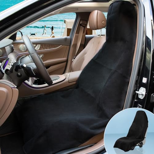 Terry Cloth seat Cover Universal Waterproof Car Sport Towel Seat Cushion Non-Slip Sweat-Absorbent Towel Cloth Suitable for Gym Workout, Universal Fit for Car SUV Van-Black