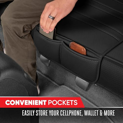Motor Trend Faux Leather Padded Rear Bench Car Seat Cover With Storage Pockets - color: Black