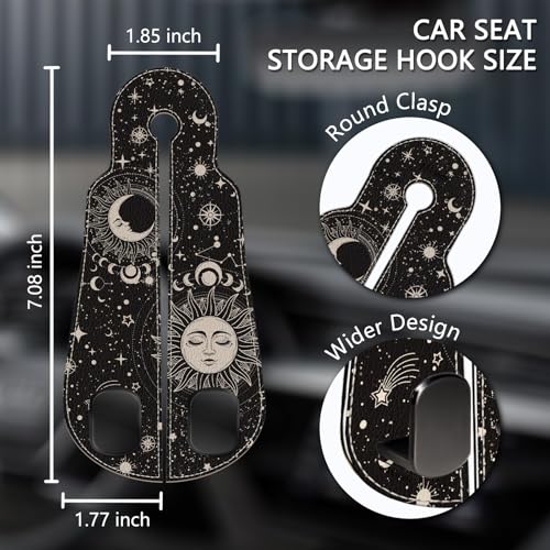 2PCS Car Seat Back Storage Headrest Hooks, Sun and Moon Purse Holder Bags Hanger, PU Leather Double Metal Hook for Backseat Organizer, Women Car Accessories Organization