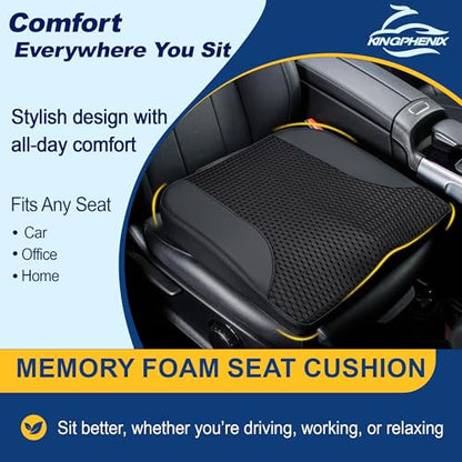 kingphenix Car Seat Cushion – Memory Foam Pad for Driving Comfort – Boosts Height and Relieves Coccyx & Lower Back Pain – Car, Truck, Office Chair (Leather & 4D Mesh Black) - color: Leather & 4d Mesh Black