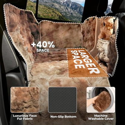 Luxurious Full Backseat Protector for Dogs with Calming Blanket - Waterproof Pet Hammock Machine Washable (Brown) - color: Brown