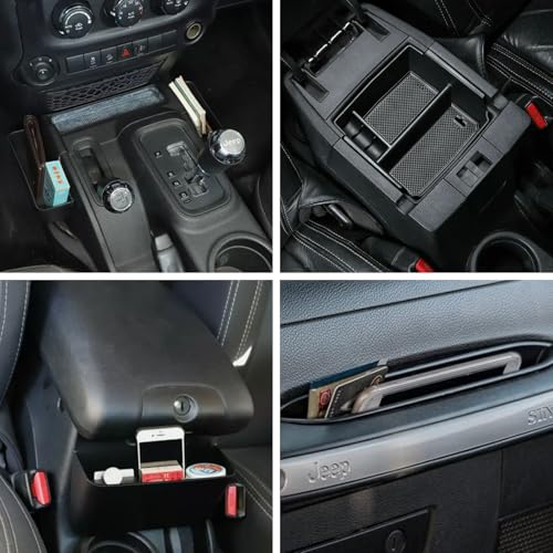 4PCS Center Console Organizer for Jeep Wrangler 2011-2018 JK JKU 2/4 Door, Gear Shift Console Side Tray Organizer, Passenger Side Co-Pilot Organizer, Hanging Armrest Storage Box