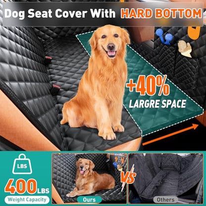 Dog Car Seat Cover for Back Seat with Hard Bottom, Ultra Thick Hard Bottom Waterproof Back Seat Extender for Dogs,Dog Hammock Dogs Bed for Cars, SUVs,Pet Seat Cover for Back Seat Holds 400lbs
