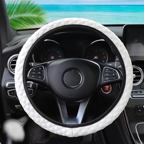 zipelo Elastic Stretch Steering Wheel Cover, Microfiber Breathable Ice Silk, Universal 15 Inch Anti-Slip Car Steering Wheel Protector, Warm in Winter and Cool in Summer, for Men and Women (White) - color: White