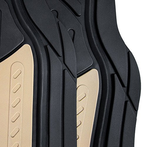 Automotive Floor Mats Climaproof for All Weather Protection Universal Fit Heavy Duty Rubber Fits Most Cars, SUVs, and Trucks, Full Set Trim to Fit FH Group Beige