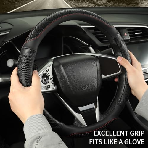 D Shaped Steering Wheel Cover Great Grip with 3D Honeycomb Hole, Anti-Slip Sporty Design, Small 13.5-14 inch(All Black) - color: All Black, size: D Shaped-Small[13.5''-14'']