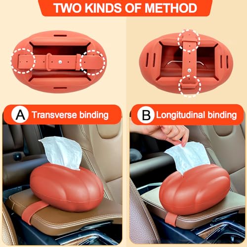 Car Tissue Holder, Silicone Tissue Box Napkin Holder with Adjustable Band,Universal Car Tissue Tube Organizer Perfect for Trucksr Armrest Box,Backseat Holder (Orange)