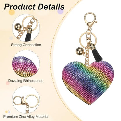PATIKIL Rhinestone Keychains for Women, Cute Bling Heart Shape Purse Charm for Bag Handbags Car Keys - color: Gold-black Rainbow