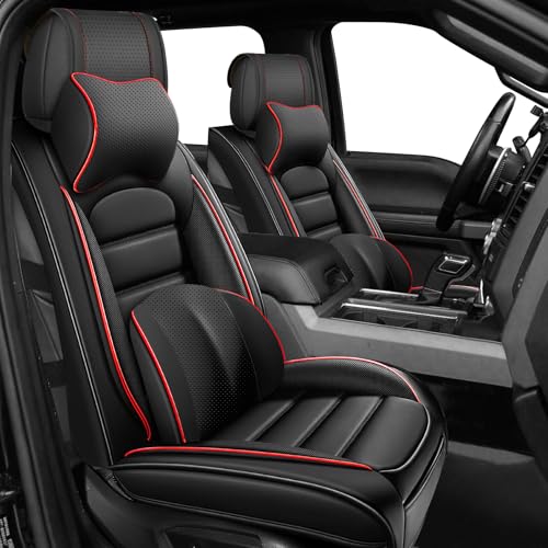 Full Set Car Seat Covers for GMC Sierra 1500/2500/3500 Denali SLT AT4 AT4X Base Seat Covers 2008-2026, Waterproof Premium Nappa Leather Seat Protectors(Luxury 5 Seats/Black&Red) - color: Black&Red, size: Luxury 5 Seats