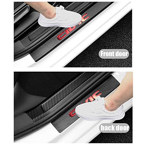 LEXLEY for Honda 2005-2023 2024 2025 2026 4-Door Civic Carbon Fiber Style Leather Door Sill Protector Anti-Dirty Scuff Plate Cover Guard Sills Protector Trim,Welcome Pedal Protect 4PCS -RED