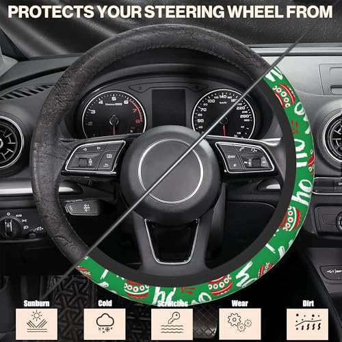 Christmas Ho Ho Ho Steering Wheel Covers Universal 15 Inch Car Wheel Cover,Anti-Slip Breathable Car Accessories Protector Fit for Trucks,Sedans,SUVs,Vans - color: Christmas Ho Ho Ho