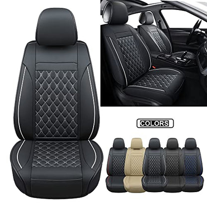 Car Seat Covers Front Pair,Universal Fit for Most Cars,SUV,Sedans and Pick-up Trucks,Automotive Faux Leather Vehicle Cushion Covers(Front Pair,Black/White) - color: Blackwhite, size: Front Pair