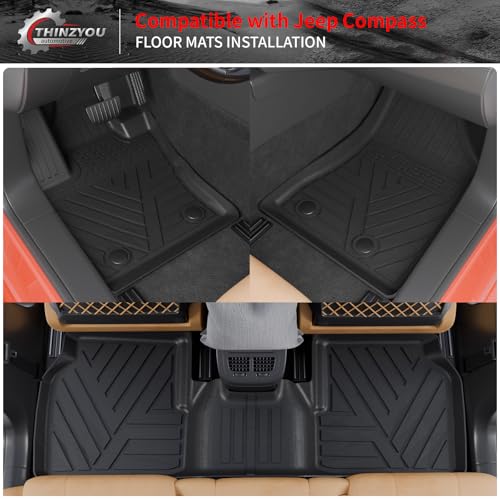Floor Mats Compatible with 2017-2025 2026 Jeep Compass Trunk Mat Cargo Liner Cargo Mat TPE All Weather Back Seat Cover Protector 2024 Compass Accessories (Trunk Mat+Backrest Mats+Floor Mats) - style: For Jeep Compass | 2017-2026