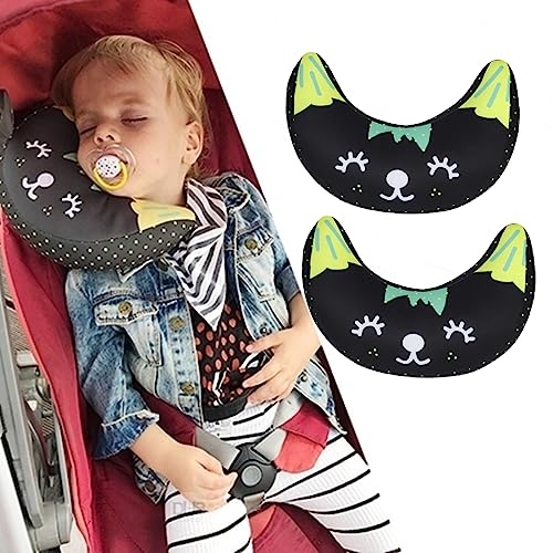 Kids Car Seat Travel Neck Pillow Soft Neck Support Cushion Car Seat Belt Cover Cushion Pillow Car Seatbelt Shoulder Pad Head Neck Support Pillow Seat Strap Pillow for Car Airplane Pushchair Travel - color: 2pcs X Black