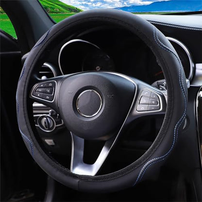 Elastic Stretch Steering Wheel Cover Universal 15 inch Steering Wheel Covers Soft Microfiber Leather Breathable Anti-Slip Durable Car Accessories Fit for Suvs, Vans, Trucks - Blue - color: Blue
