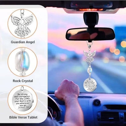 Angel Car Charms Rear View Mirror Accessories Christian Car Jewelry,Guardian Angel Hanging Ornament,Bible Religious Gifts,Rear View Mirror Accessories for Women Teen Girls Friends(Joshua 1:9)