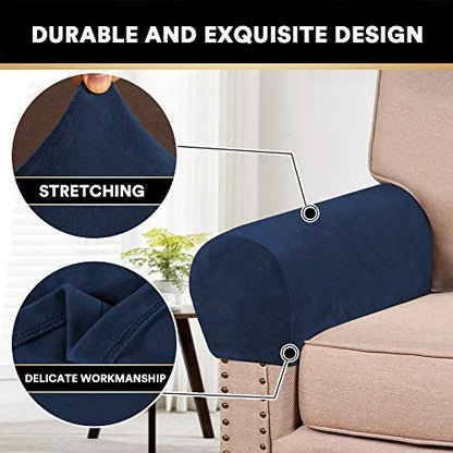 2 Pack Thick Velvet Stretch Armrest Covers for Chairs and Sofas Armchair Covers for Arms Couch Arm Covers Armrest Covers for Sofa Non Slip, Navy - color: Navy