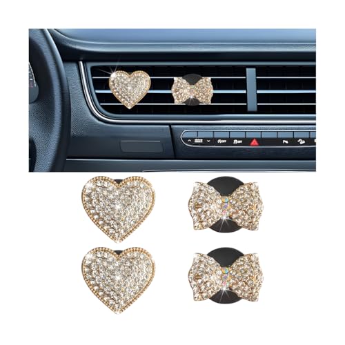 Bling Car Air Vent Clip, 2PCS Crystal Rhinestone Diamond Automotive Heart Shape Clip Charm, Cute Sparkling Vehicle Interior Decoration Accessories, Universal for SUV Sedan Trucks (Gold) - color: Gold