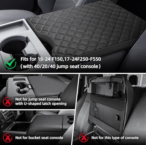 Center Console Cover Compatible with Ford F150 2015-2025,2017-2025 F250 F350 F450 with 40/20/40 Jump Seat Armrest Accessories, Leather Armrest Cover Protector (Jump Seat Console Only) - size: Jump Seat 15-25 F150 & 17-25 F250