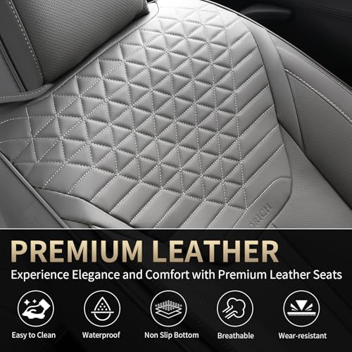 FLORICH Car Seat Covers for Full Set, Universal Seat Cushion 5 Seats, Car Seat Protector Waterproof, Premium Leather Automotive Seat Covers for Most Cars, Sedans, SUVs, and Trucks-Gray