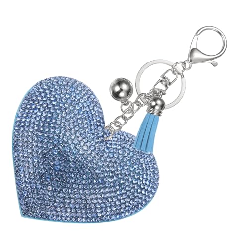 PATIKIL Rhinestone Keychains for Women, Cute Bling Heart Shape Purse Charm for Bag Handbags Car Keys - color: White-light Blue