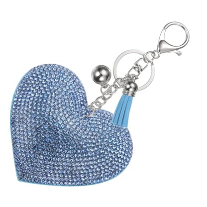 PATIKIL Rhinestone Keychains for Women, Cute Bling Heart Shape Purse Charm for Bag Handbags Car Keys - color: White-light Blue