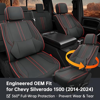 W&PMAX Custom-Fit Front Seat Covers for Chevy Silverado 1500 (2014–2019), Red Front Set, Waterproof Leather, Airbag Safe, Easy Install - color: Black&Red, size: Front Pair