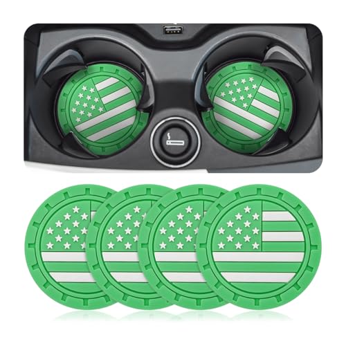 AUCELI 4 Pack Car Cup Holder Coasters, Colored American Flag US Flag Insert Car Cup Coaster, 2.75 Inch Anti Slip Shockproof Embedded Drink Mat, Vehicle Interior Decor Accessories - color: Light Green/Flag, size: 4PCS