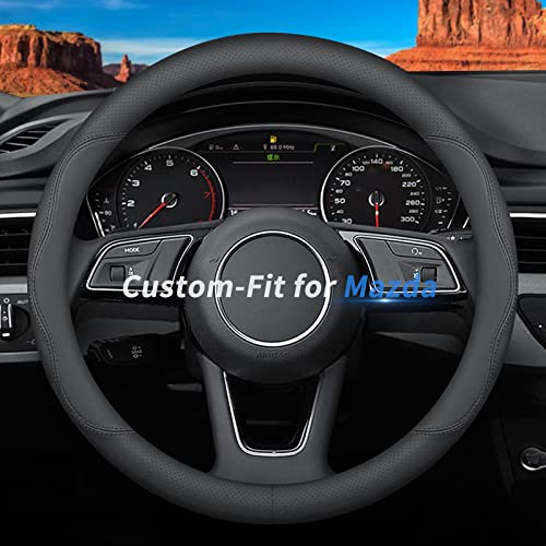 Custom-Fit for Mazda Steering Wheel Cover, Premium Leather Car Steering Wheel Cover with Logo, Non-Slip, Breathable, for Mazda Accessories (B-Style,for Mazda) - color: B-Style, size: For Mazda
