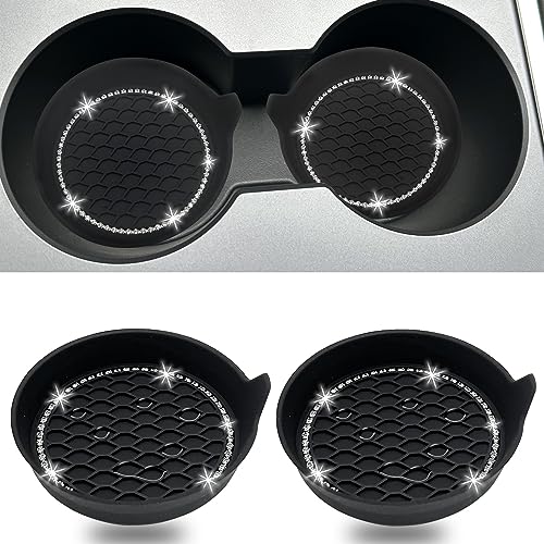 NBTEPEM 2PCS Bling Car Coasters, Non-Slip Insert Water Bottle Holder Pads, Bling Crystal Rhinestone Dustproof Automotive Interior Accessories, Universal for Vehicles, Trucks, RVs (2 pcs, Black) - color: New Black, size: 2 pcs