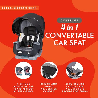Baby Trend Cover Me 4-in-1 Infant Toddler Convertible Car Seat with Adjustable/Removable Canopy for Sun Protection & 2 Cup Holders, Black - color: Black