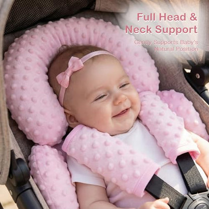 Pro Goleem Infant Car Seat Head Neck Body Support, Ultra-Soft Minky and Microfiber Newborn Car Seat Insert, Perfect for Car Seat, Stroller, 2-in-1 Reversible, Girls, Pink - color: Pink