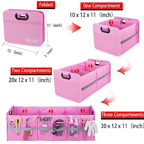 Large Collapsible Trunk Organizer with Multi Pockets, 3 Compartments Storage Organizer for Car, SUV, Minivan