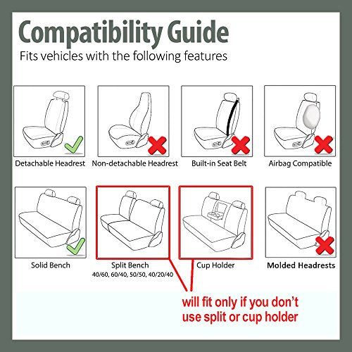 FH Group Car Seat Covers Rear Set Cloth - Car Seat Covers with Removable Headrest,Universal Fit,Automotive SeatCovers,Washable Car SeatCover for SUV,Sedan,Van Black - color: Black, size: Rear Set